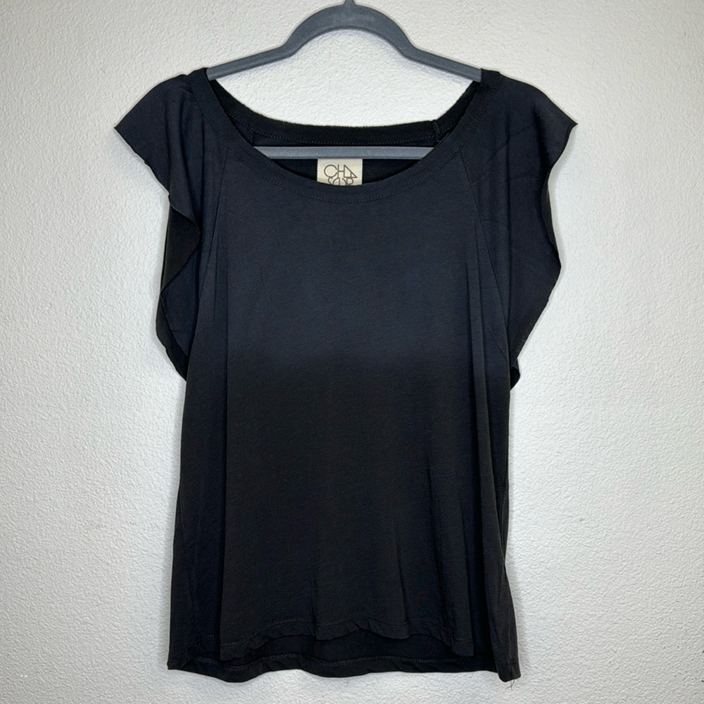 CHASER Charcoal Grey Ruffled Sleeve Top